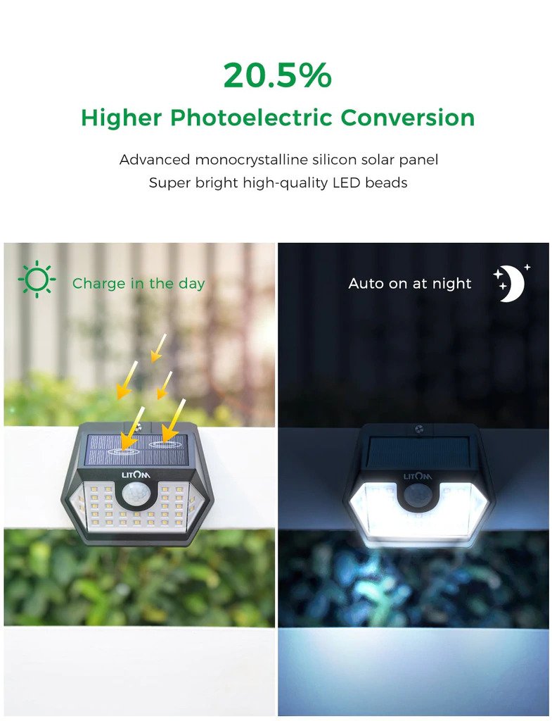2x Outdoor LED Solar Light. Super Bright Motion Sensor. Security Wall Lamp.