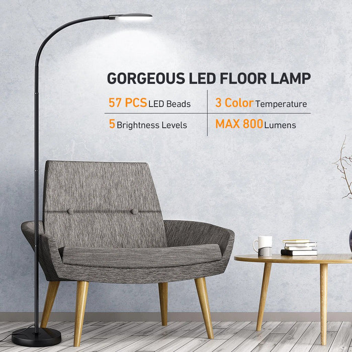 LED Floor Lamp with Adjustable Gooseneck. Height Adjustable Standing Lamp. 5 Brightness Levels & 3 Color Temperatures.