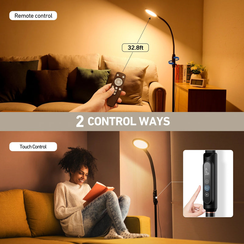 LED Floor Lamp. Remote & Touchable Standing Lamp. Adjustable Height. Gooseneck.