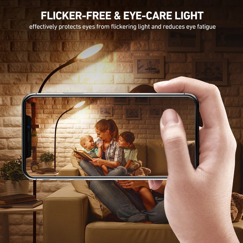 LED Floor Lamp with Adjustable Gooseneck. Height Adjustable Standing Lamp. 5 Brightness Levels & 3 Color Temperatures.