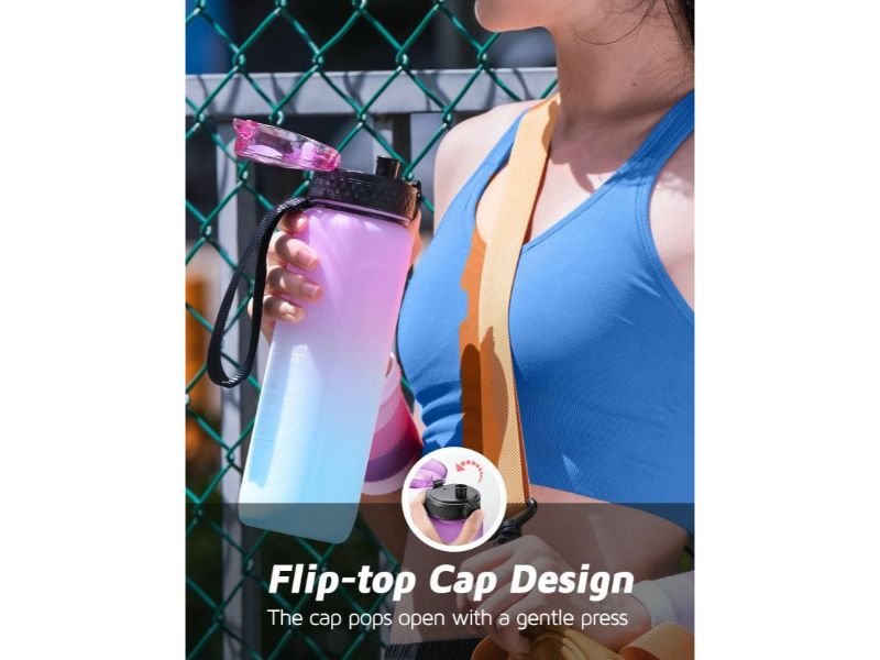 1 Liter Water Bottle. Time Marked Motivational Fitness Sports Tritan Drinking Water Bottle. Leakproof.