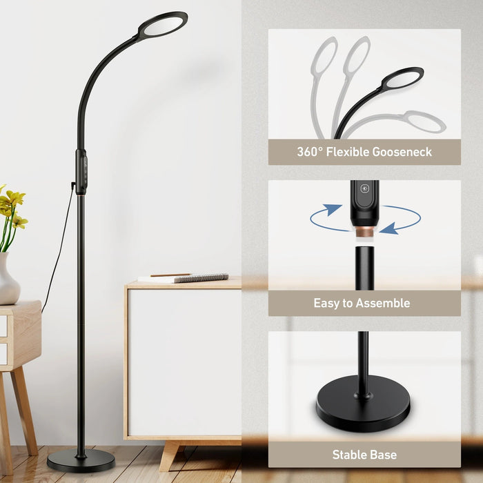LED Floor Lamp. Remote & Touchable Standing Lamp. Adjustable Height. Gooseneck.