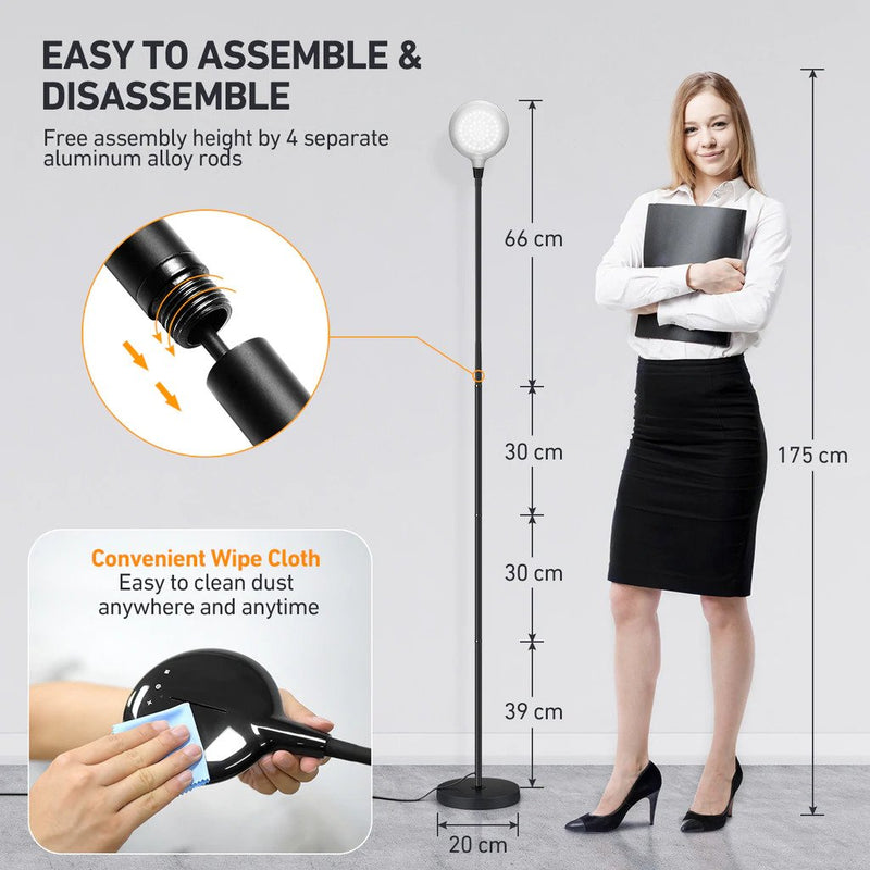 LED Floor Lamp with Adjustable Gooseneck. Height Adjustable Standing Lamp. 5 Brightness Levels & 3 Color Temperatures.