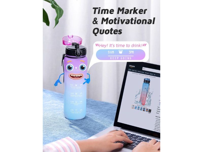 1 Liter Water Bottle. Time Marked Motivational Fitness Sports Tritan Drinking Water Bottle. Leakproof.