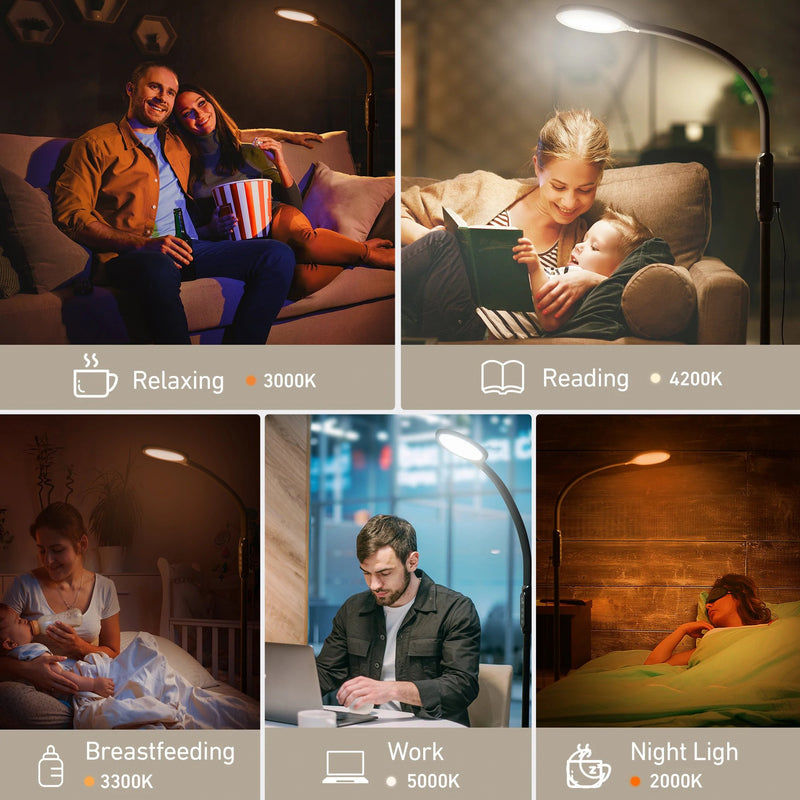 LED Floor Lamp. Remote & Touchable Standing Lamp. Adjustable Height. Gooseneck.