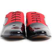Shiny Genuine Leather Lined Smart Office Shoes - Roberto (Black & Red).