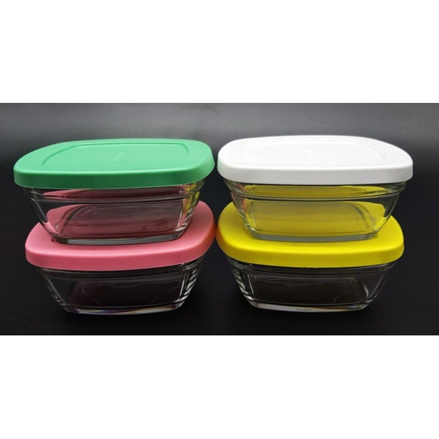 4 pcs Food Storage Container Set with Coloured Lid. Glass Small Bowl. (310 cc/ml)