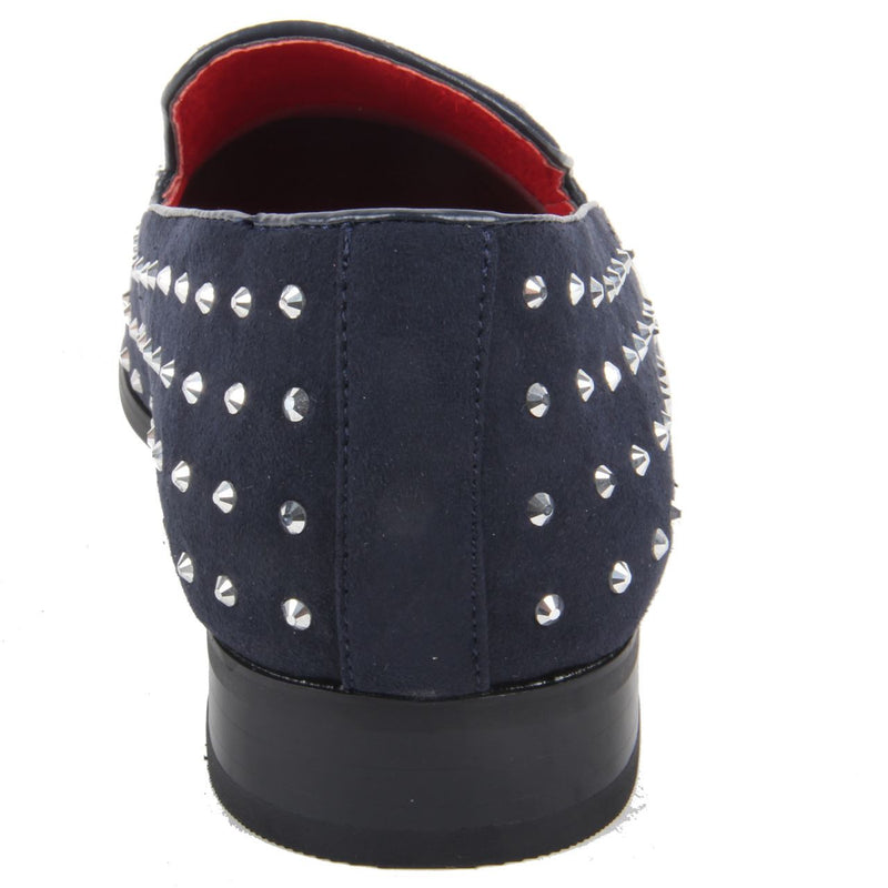 Studded Shoes Rhinestones Faux Suede Loafers - Baldoria (Suede Navy)