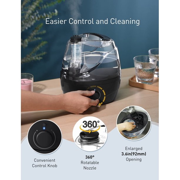 2.2L Cool Mist Humidifier. Ultrasonic Air Humidifier with Night Light. 28dB Quiet. Black.