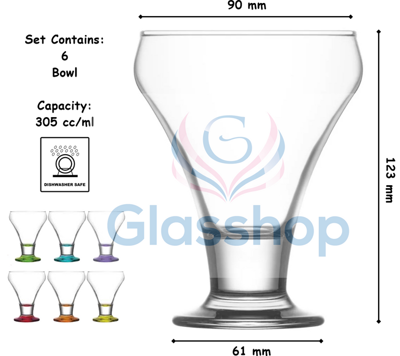 Ice Cream Sundae Dessert Glass Bowls. Pudding Fruit Appetiser Dish. (Pack of 6)