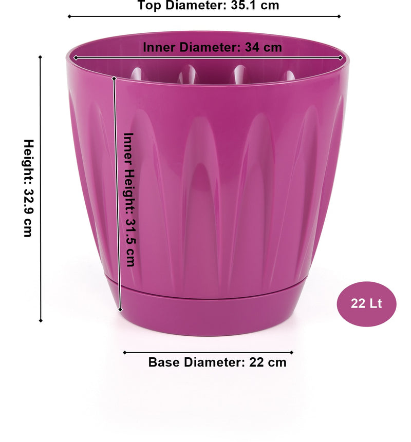 Modern Daisy Round Flower Pot with Saucer. Indoor / Outdoor Flowerpot. (6 Sizes)