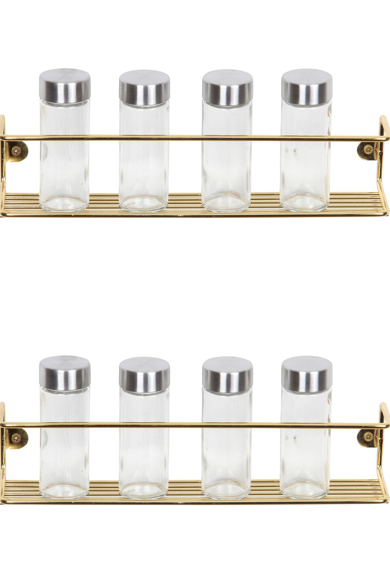 Kitchen Wall Mounted Jar Holder. Bathroom Makeup Storage Organizer. (Pack of 2) (Gold) (33 cm)