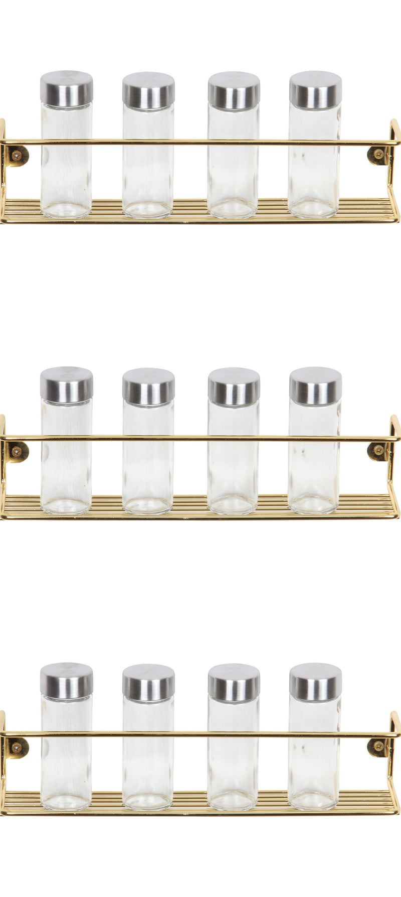 Kitchen Wall Mounted Jar Holder. Bathroom Makeup Storage Organizer. (Pack of 3) (Gold) (33 cm)