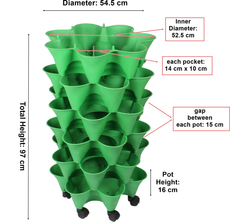 Stacking Garden Flower Tower Pot. Strawberry Planter Pot with Wheels. (6x7 Pocket) (42 Plants).