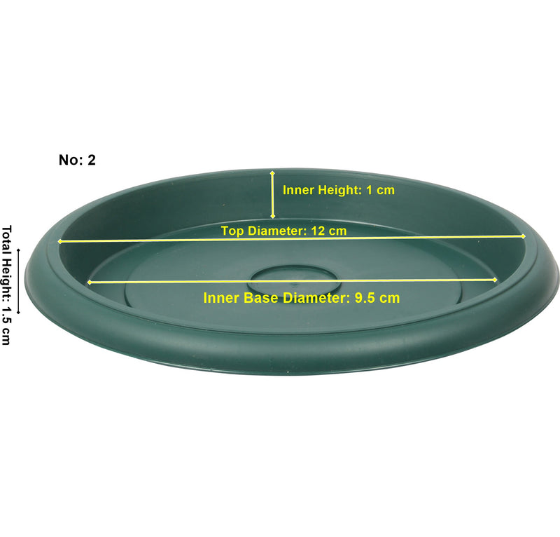 Plant Pot Round Saucer. Flower Pot Deep Drip Tray Strong Plastic.(Pack of 5)(Green)