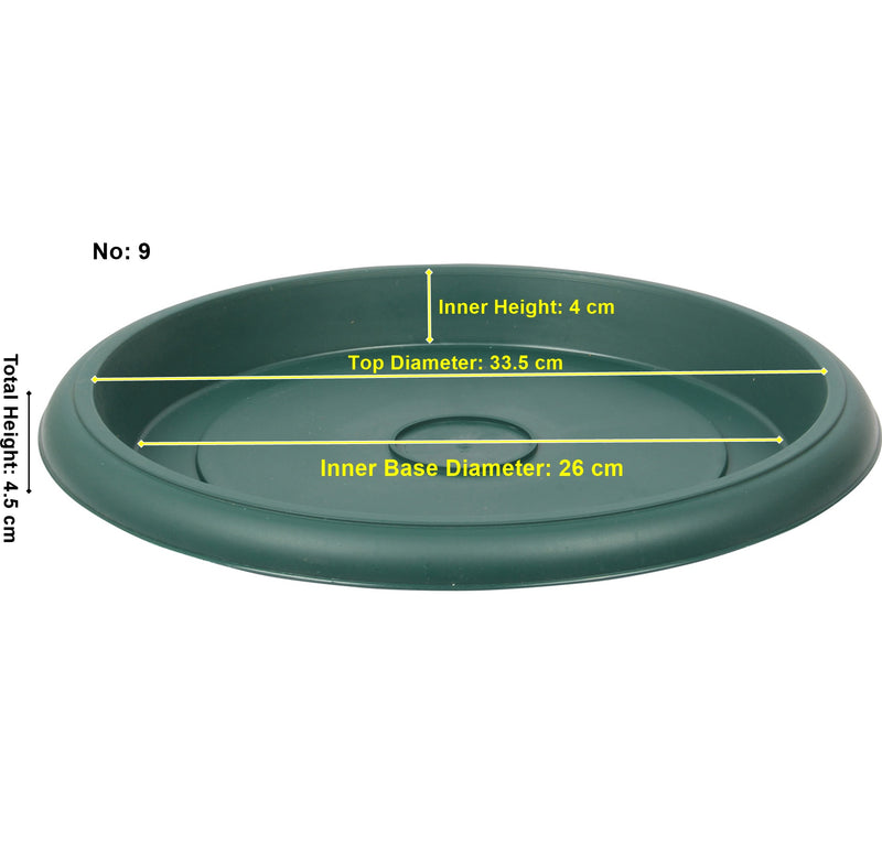 Plant Pot Round Saucer. Flower Pot Deep Drip Tray Strong Plastic.(Pack of 5)(Green)