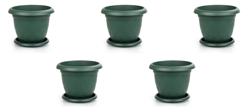 Plastic Round Flower Pot and Saucer. Waterdrop Decor In/Out Planter Plant Pot.