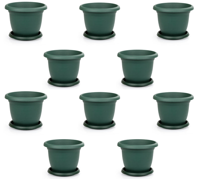 Plastic Round Flower Plant Pot and Saucer Planter. Grooved Base In/Out Multibuy.