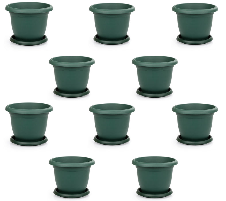 Plastic Round Flower Plant Pot and Saucer Planter. Grooved Base In/Out Multibuy.