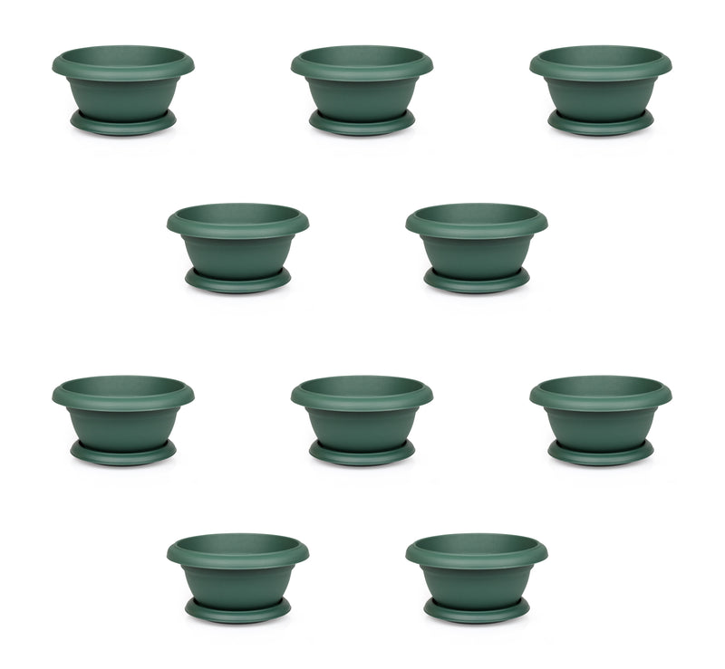Small Flower Plant Flat Pot and Saucer. Round Flat Pot Planter. (1L)