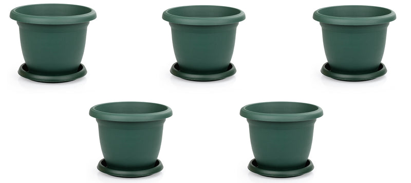Plastic Round Flower Plant Pot and Saucer Planter. Grooved Base In/Out Multibuy.