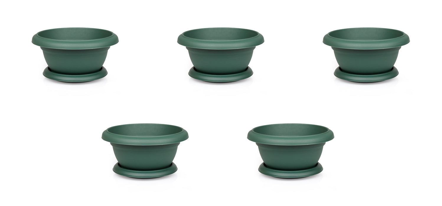 Small Flower Plant Flat Pot and Saucer. Round Flat Pot Planter. (1L)