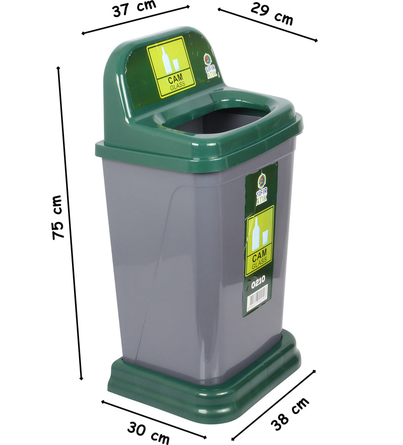 50 Litre Recycling Waste Bin with Green Top. Colour Coded Recycle Bin for Glass.
