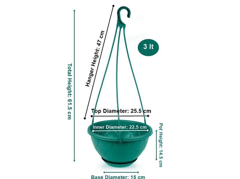 Outdoor Hanging Plant Pots. Flower Pot with Saucer. Garden Hanging Stylish Pot. (3 Litre)
