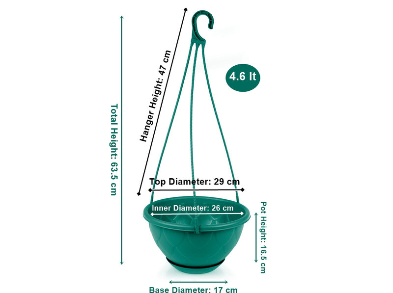 Outdoor Hanging Plant Pots. Flower Pot with Saucer. Garden Hanging Stylish Pot. (4.6 Litre)