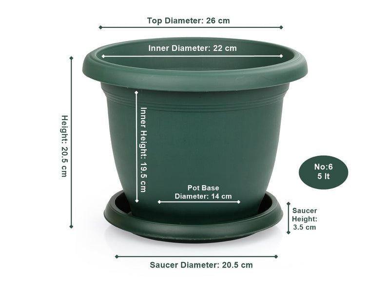 Plastic Round Flower Plant Pot and Saucer Planter. Grooved Base In/Out Multibuy.