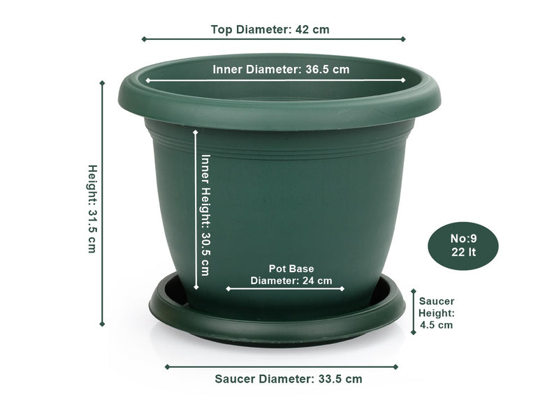 Plastic Round Flower Plant Pot and Saucer Planter. Grooved Base In/Out Multibuy.
