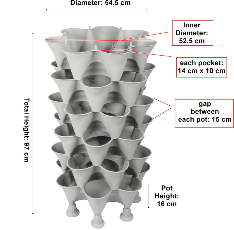 Stacking Garden Flower Tower Pot. Strawberry Planter Pot. (6x7 Pocket) (42 Plants).