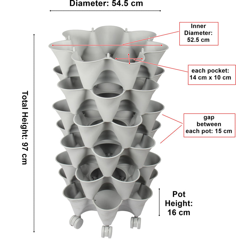 Stacking Garden Flower Tower Pot. Strawberry Planter Pot with Wheels. (6x7 Pocket) (42 Plants).