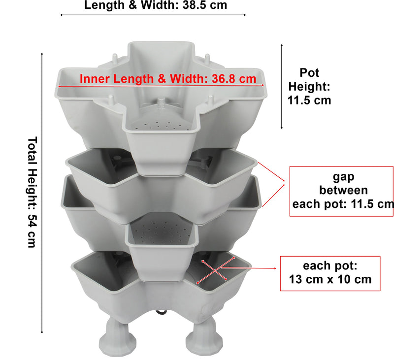 Stacking Garden Flower Tower Pot. Strong Plastic Planter Tower Pot. (4x4 Pocket).