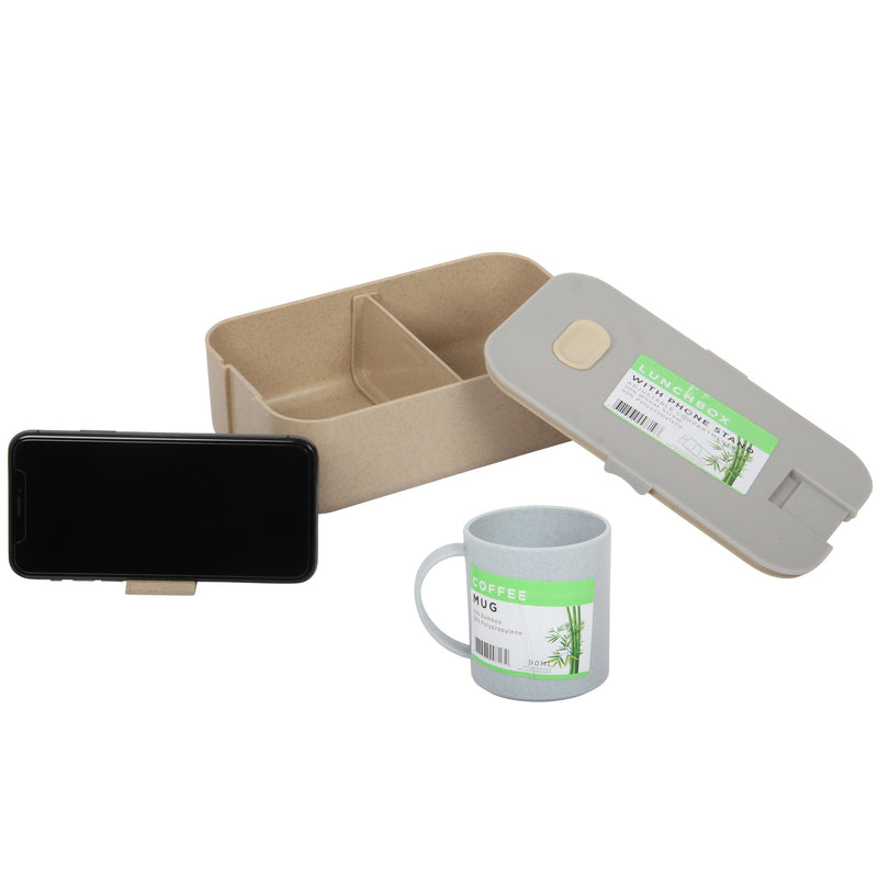 Lunch Box Set. Bamboo Reusable Lunch Box with Mug. (Grey)