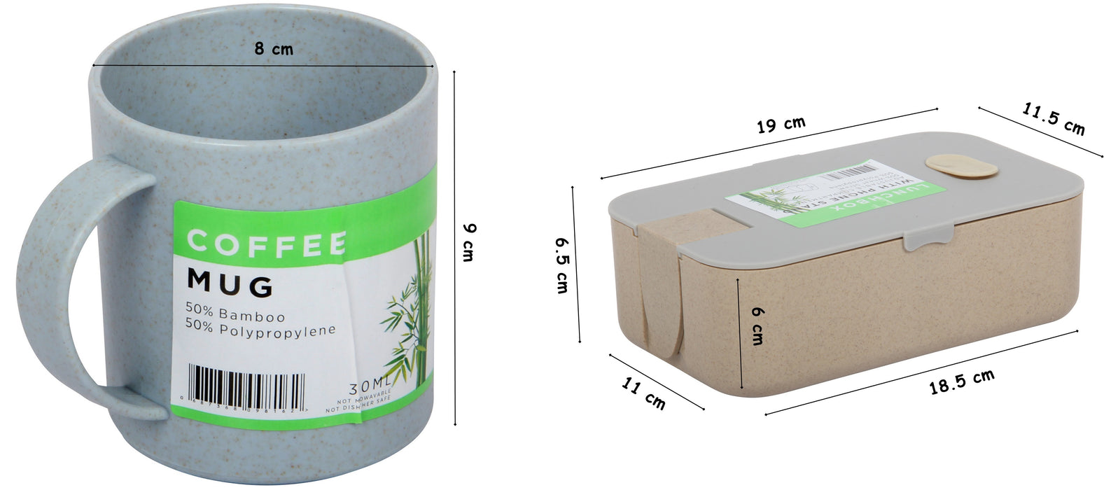 Lunch Box Set. Bamboo Reusable Lunch Box with Mug. (Grey)