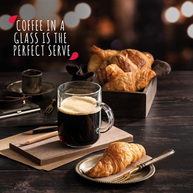 Glass Coffee Mugs Set. Tea Coffee Cups with Handle. (Pack of 12) (270 & 330ml)