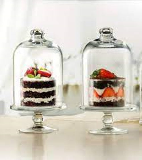 Glass Footed Serving Cake Stand with Dome Lid. Decorative Patisserie Cake Stand.