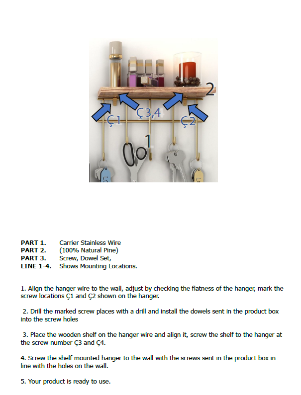 2x Key Hook. Wall Mounted Key Hanger Hook. 5 Hooks.