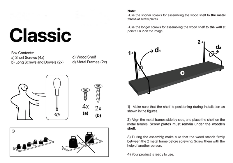 Modern Mounted Wall Shelf. Floating Shelf. (Pack of 3) (40 cm) (Gold Metal & Solid Wood).