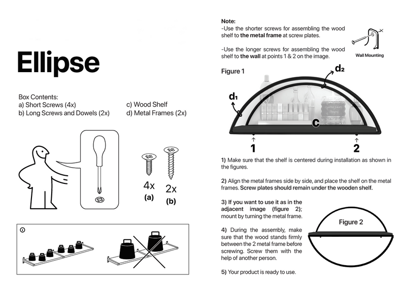 Decorative Mounted Wall Shelf. Ellipse Shape Unit Rack. (Pack of 3) (Gold Metal & Solid Wood)