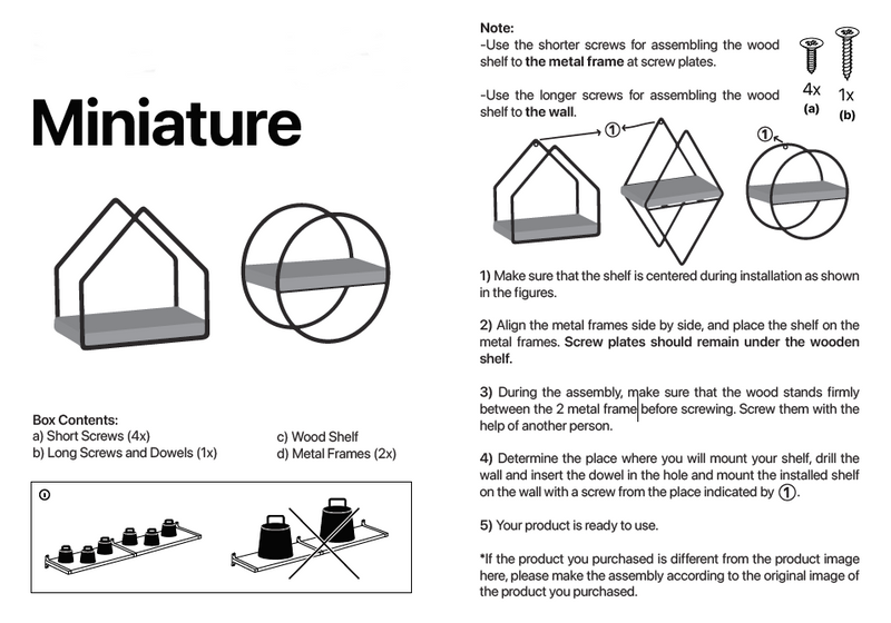 6 Pcs Different Style Miniature Decorative Wall Shelf Set. (Black & Solid Wood).