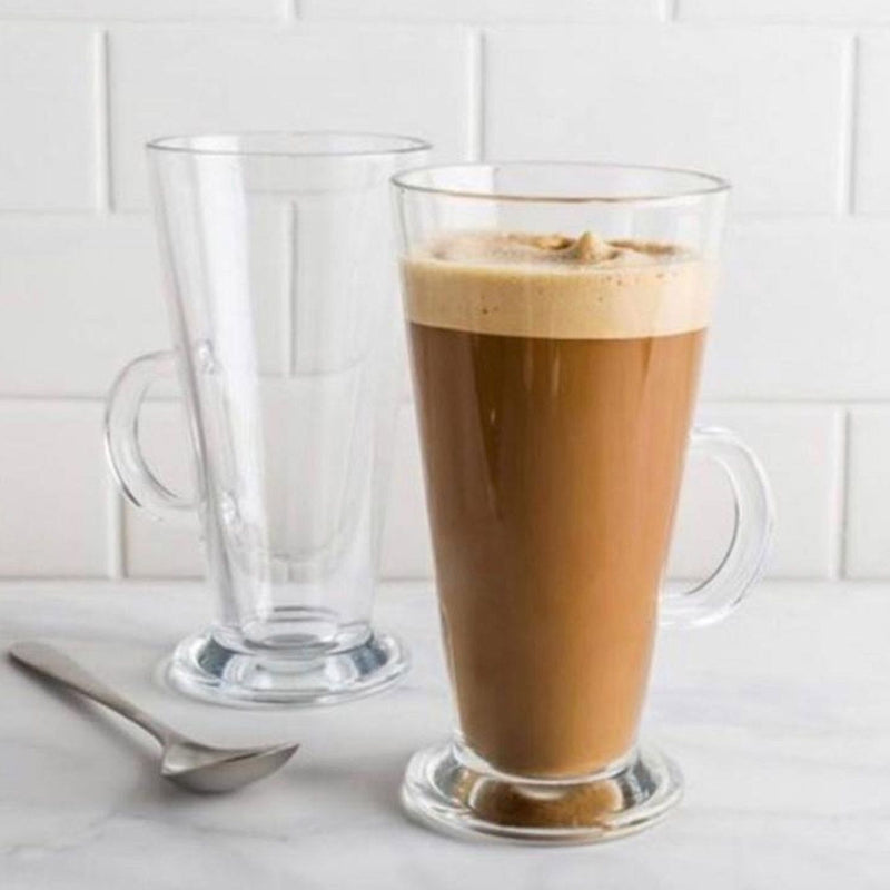 Latte Glasses. Tea Coffee Cups with Handle. Glass Mug. (Pack of 4) (263 ml)