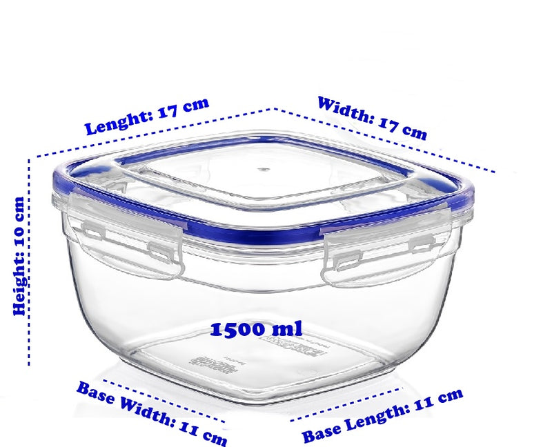 Plastic Square Food Storage Container with Lid. (4 pcs) (500/900/1500/2400 ml).