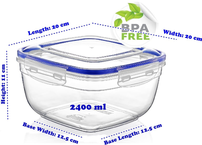 Plastic Square Food Storage Container with Lid. (4 pcs) (500/900/1500/2400 ml).