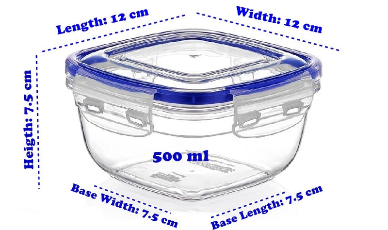 Plastic Square Food Storage Container with Lid. (4 pcs) (500/900/1500/2400 ml).