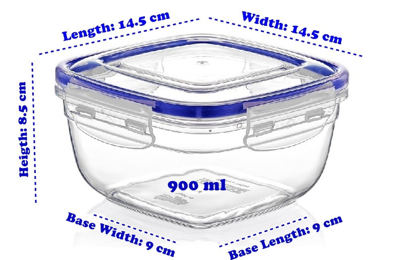 Plastic Square Food Storage Container with Lid. (4 pcs) (500/900/1500/2400 ml).