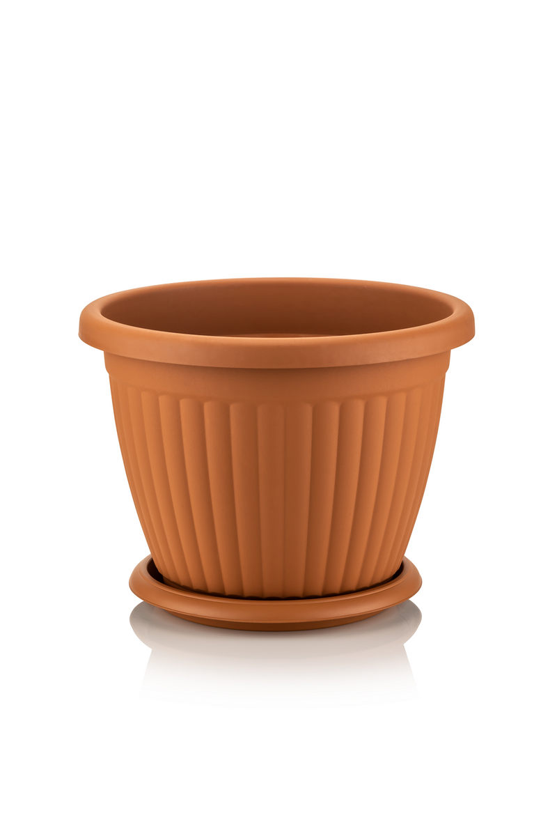 Round Flower Pot and Saucer. Grooved Base In/Out Multibuy.