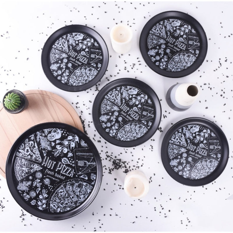 Stoneware Pizza Serving Plate Set. Pizza Serving Dishes. (1x 11" & 4x 8" Plates)