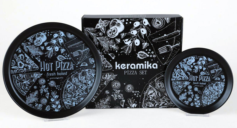 Stoneware Pizza Serving Plate Set. Pizza Serving Dishes. (1x 11" & 4x 8" Plates)